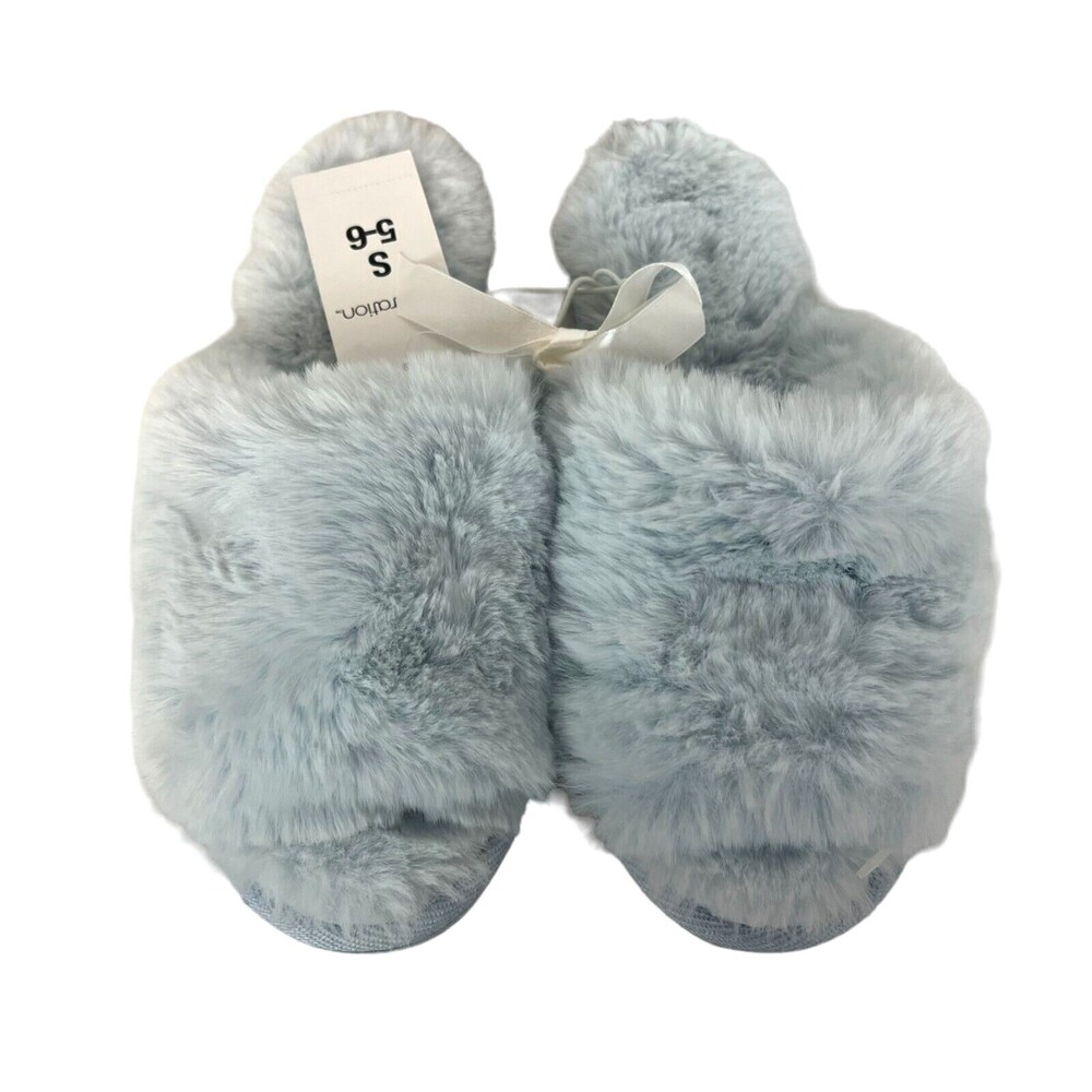 Xhilaration Women's Blue Faux Fur Capri Slide Scuff Slippers Size S (5-6) NWT